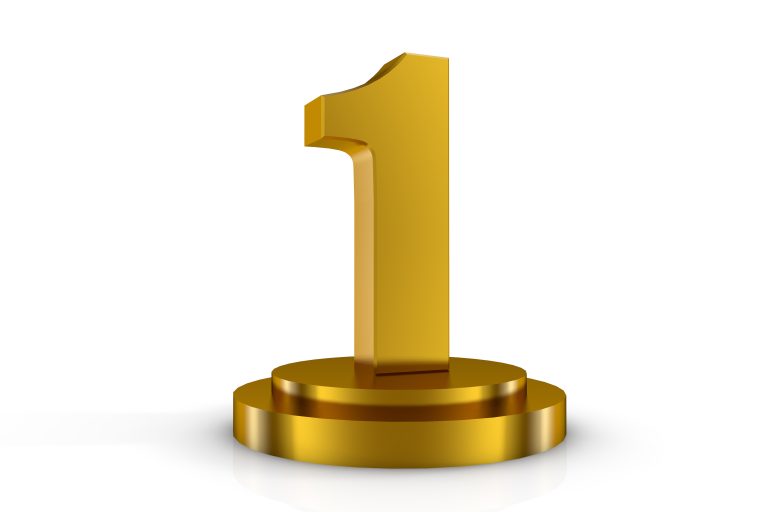 Golden number one on a pedestal, symbolizing the top priority in marketing: knowing your audience